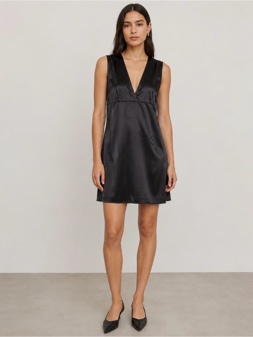 Zara Black Satin Sleeveless micro Mini Dress V Neck NWT  90s Party Going Ou